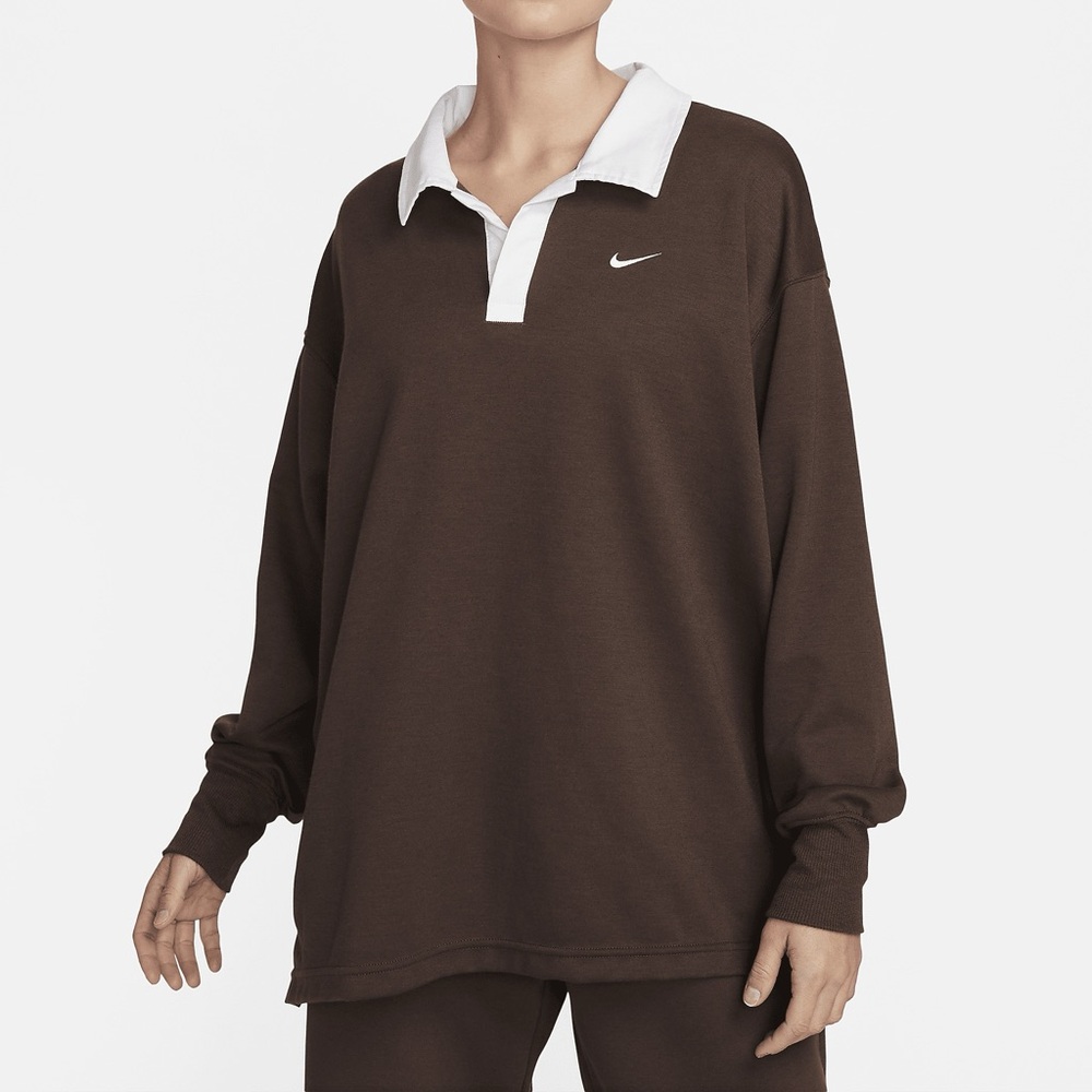 Nike Oversize Long Sleeve Polo in brown